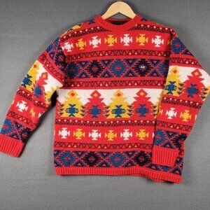 Aztec Print Wool Sweater Made Italy Large AKI